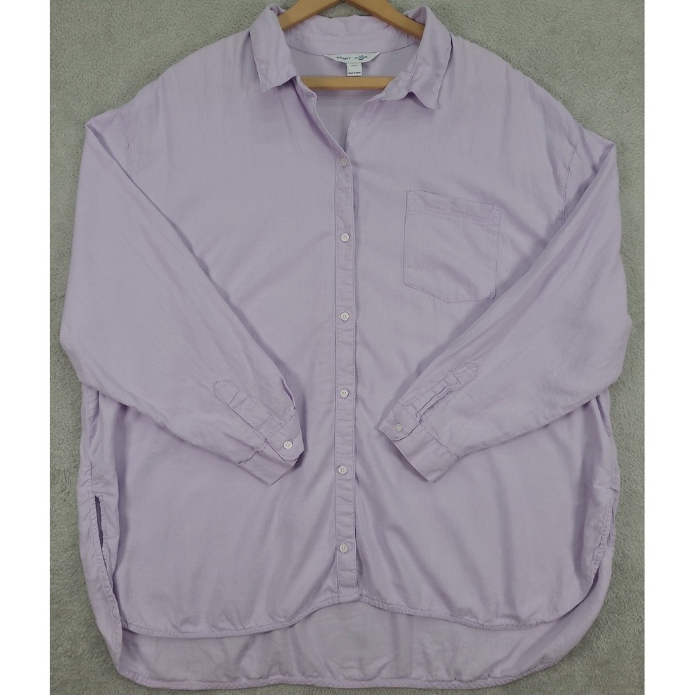 Old Navy The Boyfriend Shirt Womens XXL Lavender Aura Linen Blend Button Down